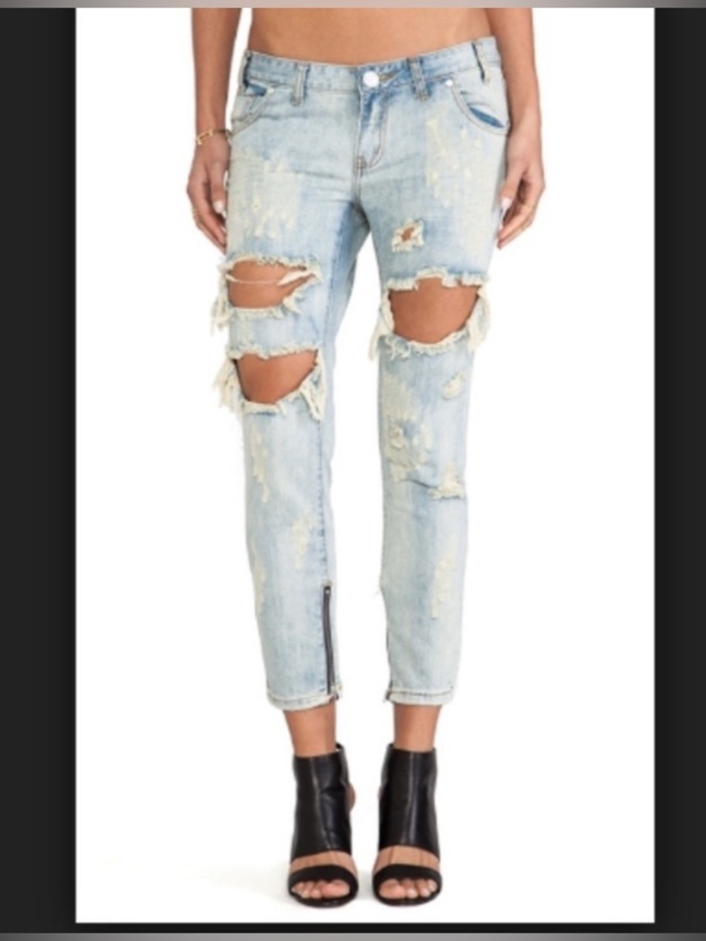 One x One Teaspoon Trashed Free Bird Light Blue Distressed Straight Leg Jeans 27